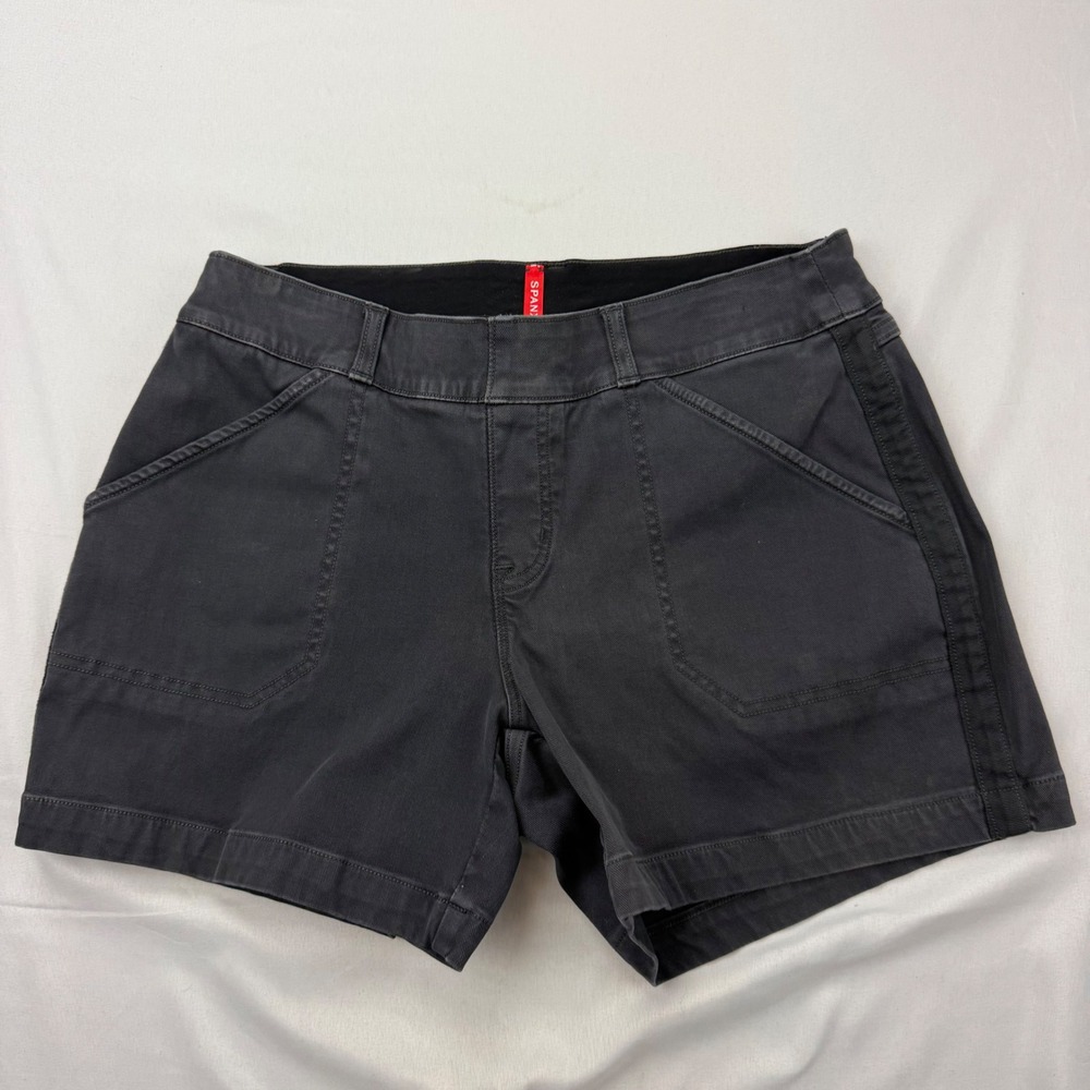 Spanx Stretch Twill Shorts Womens Medium Charcoal Grey Pull On 20318R